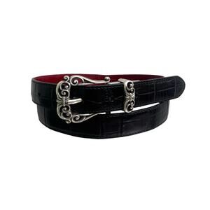 Brighton VTG Crocodile Embossed Red Black Reversible Belt Size 36 XL